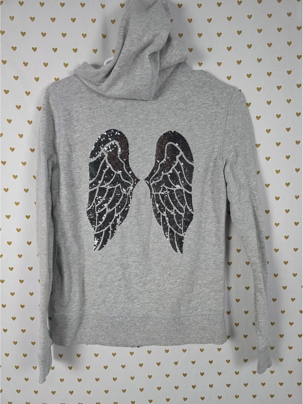 Victorias Secret Angels Black Bling wings Sequined Full zip Hoodie jacket XS